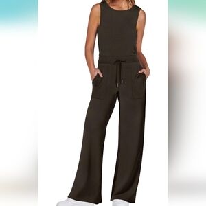 Brown Sleeveless Jumpsuit with Drawstring Waist
